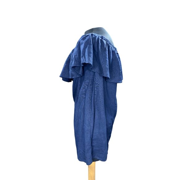 Old Navy Womens Blue Off-Shoulder Ruffle Top M Petite - Picture 2 of 8